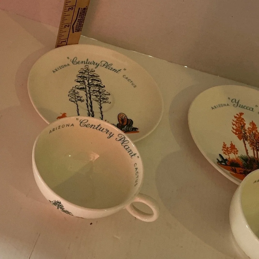 Universal Potteries Vintage Arizona Cactus Tea Cup Saucer Set Century Yucca NWT